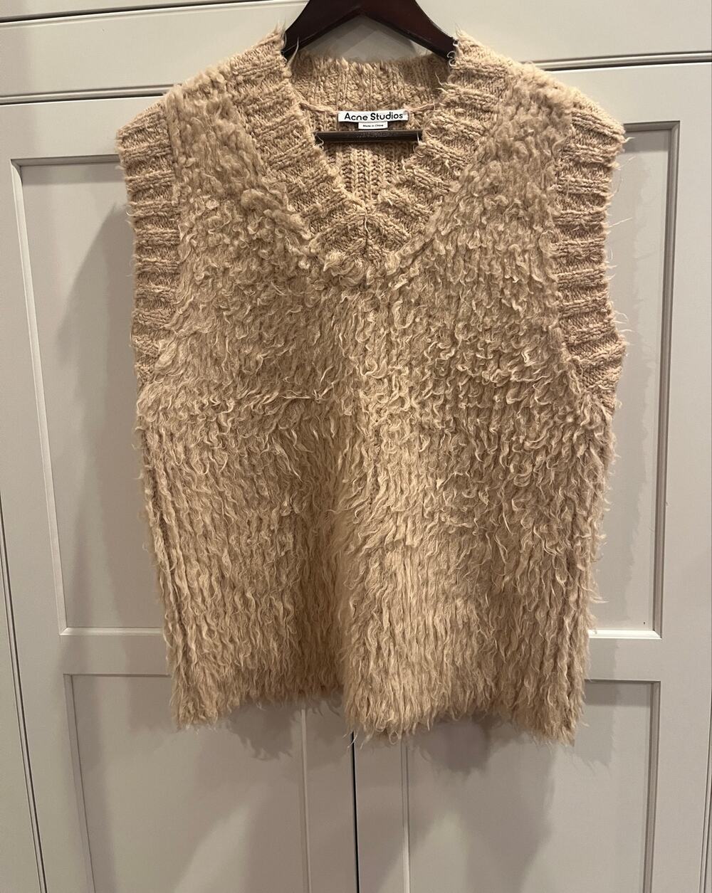 Acne Studios Shaggy Loop Knit Wool Blend Vest Top Light Camel Beige Medium M